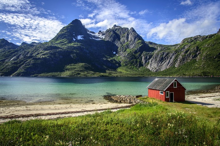 4K Scenic View of Raftsundet Mountains in Norway