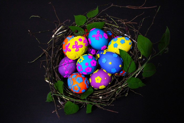 Easter eggs in a nest