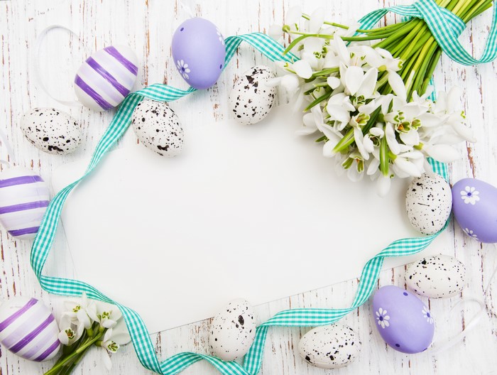 Easter Eggs and Snowdrops Greeting Card Template