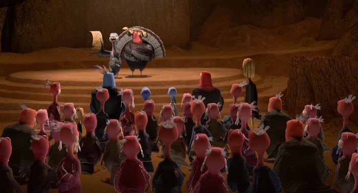Turkeys gathered in a cave for a meeting