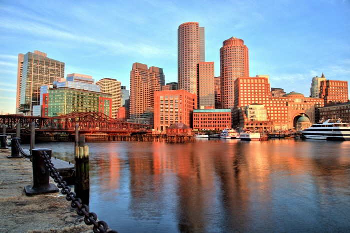 Boston Skyline and Waterfront at Sunset
