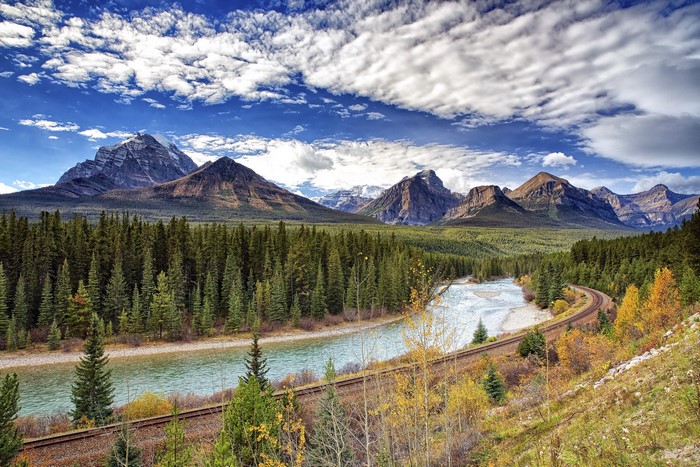 Bow River and Mountains in Canada