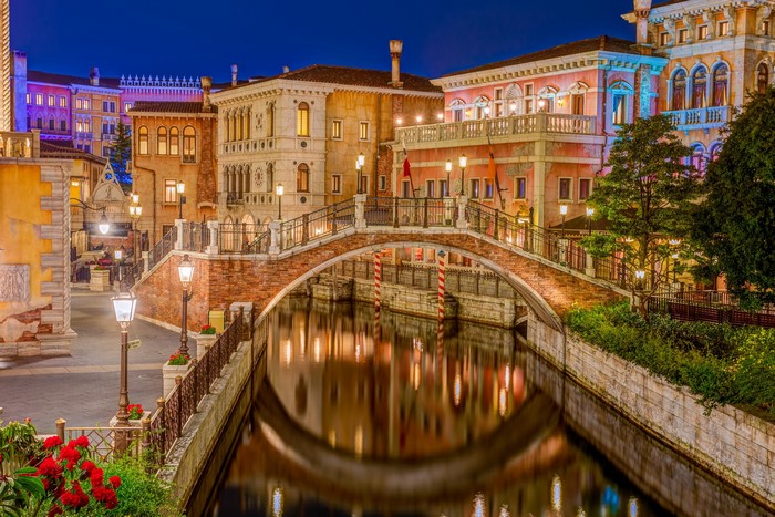 Venetian Canal Bridge at Tokyo DisneySea at Night