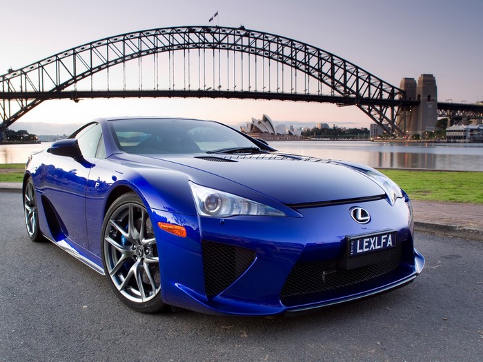Blue Lexus LFA in front of Sydney Harbour Bridge