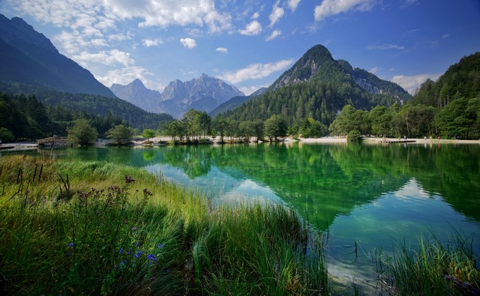 Lake Jasna with Mountains and Forest in Slovenia