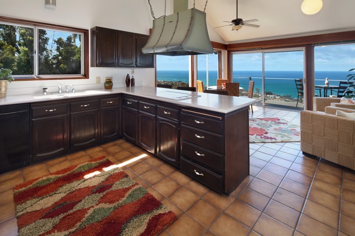 Kitchen with ocean view