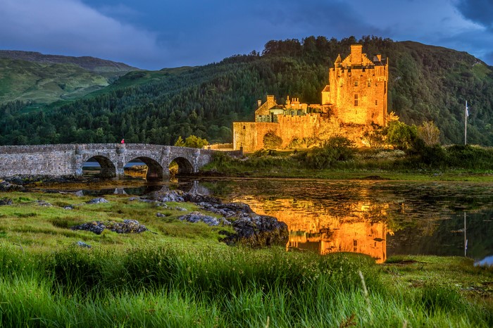 Eilean Donan Castle and Bridge at Dusk, Scotland