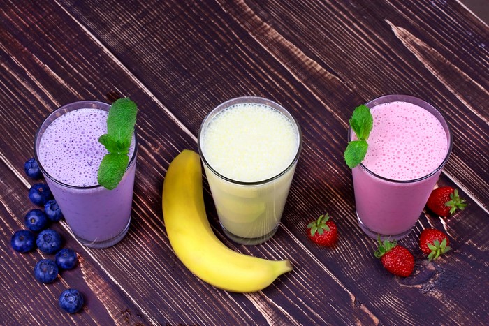Three Smoothies with Fruits and Mint