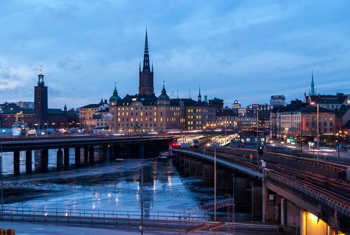 Stockholm Cityscape with Bridges and River at Dusk