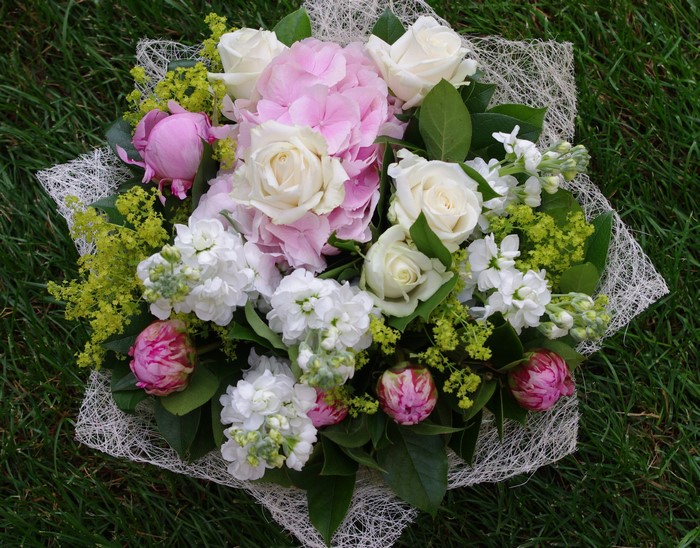 Bouquet of Roses, Hydrangeas, Matthiola, and Peonies