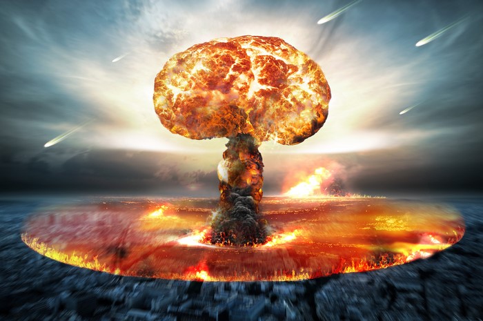 4K Nuclear Bomb Explosion with Fiery Mushroom Cloud