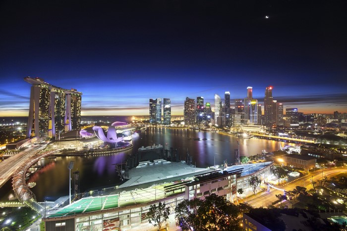 Singapore skyline at night with Marina Bay Sands