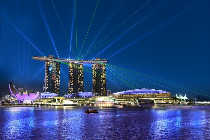 Marina Bay Sands Singapore at Night with Laser Show