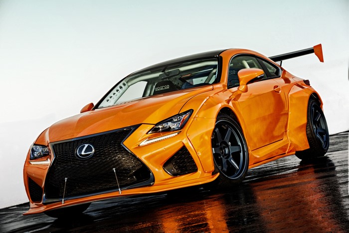 Orange Lexus RC F with racing modifications