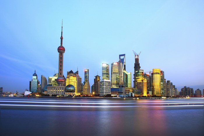 Shanghai skyline with Oriental Pearl Tower at dusk