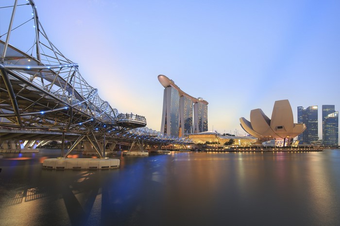 Helix Bridge and Marina Bay Sands, Singapore