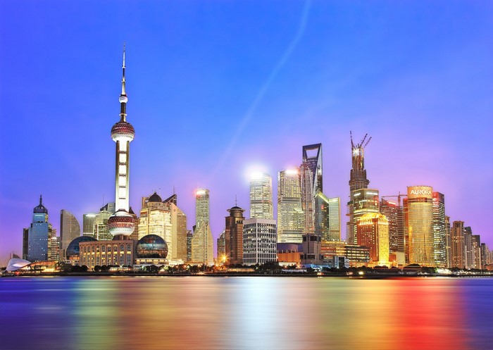 Shanghai skyline with Oriental Pearl Tower and skyscrapers