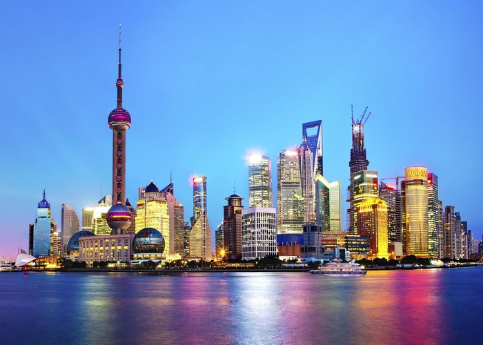 Shanghai skyline with Oriental Pearl Tower at dusk