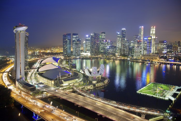 Singapore skyline at night from above