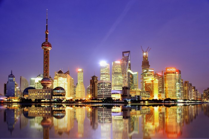 Shanghai skyline at night with Oriental Pearl Tower