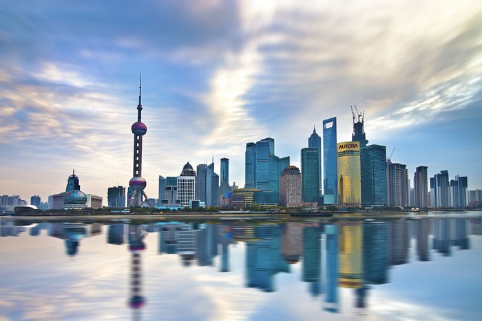 Shanghai skyline with Oriental Pearl Tower and skyscrapers