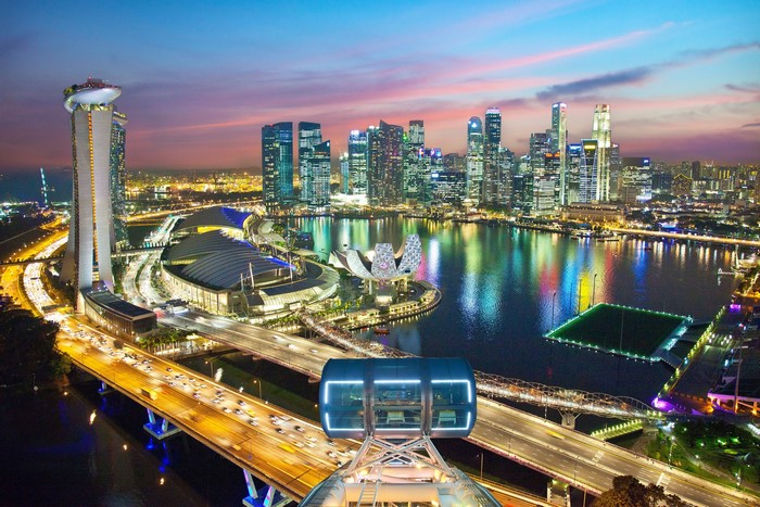 Singapore skyline and Marina Bay Sands at night