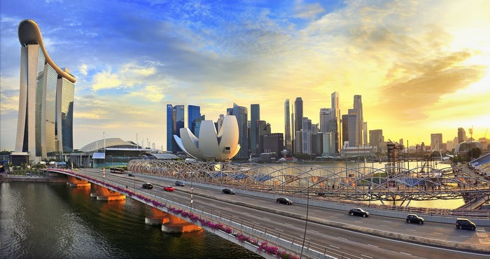 Marina Bay Sands and Singapore Skyline at Sunset
