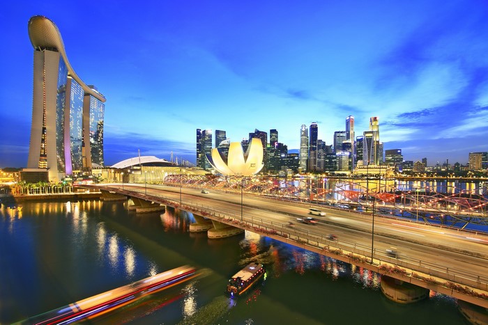 Marina Bay Sands and Singapore Skyline at Dusk
