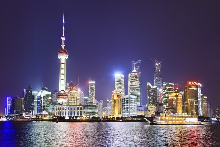 Shanghai skyline at night with Oriental Pearl Tower
