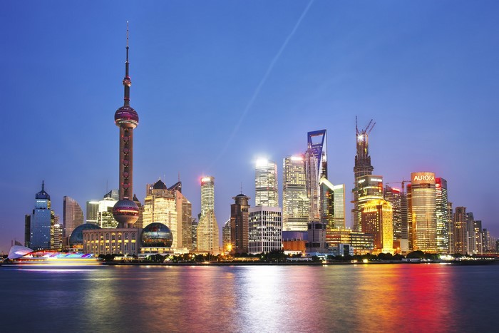 Shanghai skyline with Oriental Pearl Tower at dusk
