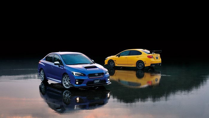 Two Subaru WRX STI cars