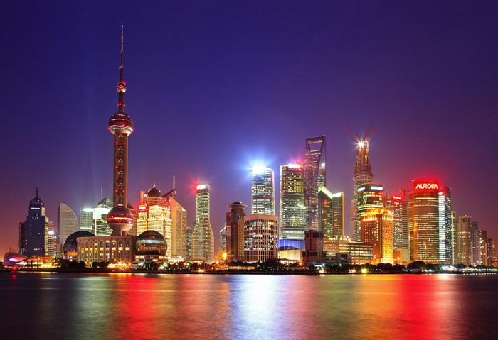 Shanghai skyline at night with Oriental Pearl Tower