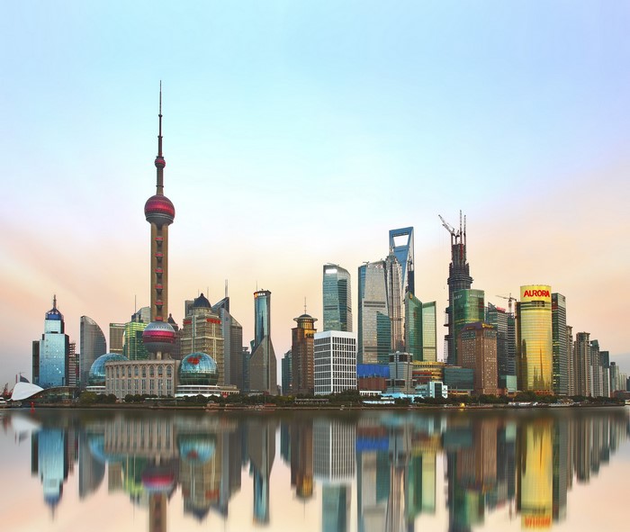 Shanghai skyline with Oriental Pearl Tower and skyscrapers