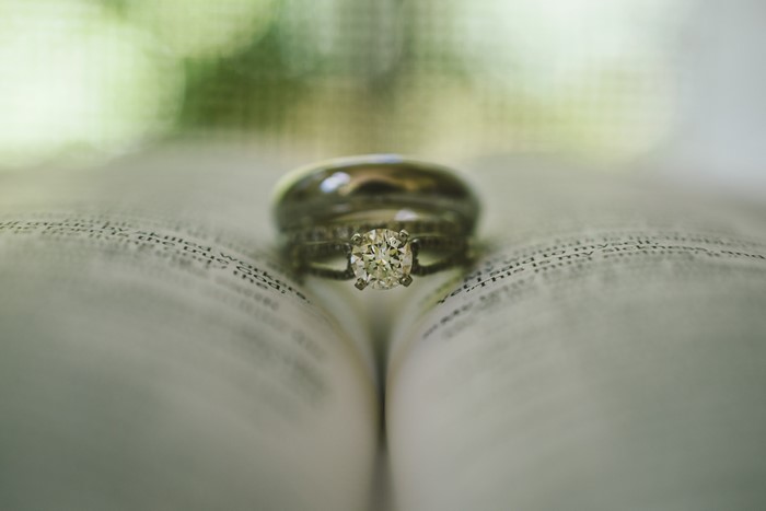 Wedding rings on an open book