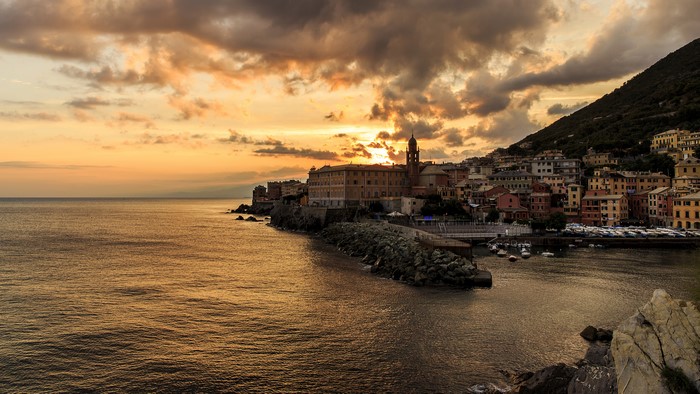 Sunset over Camogli, Liguria, Italy
