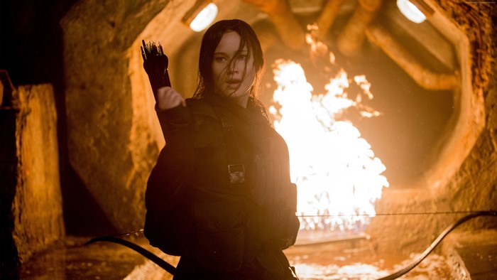Katniss Everdeen from The Hunger Games with bow and arrow