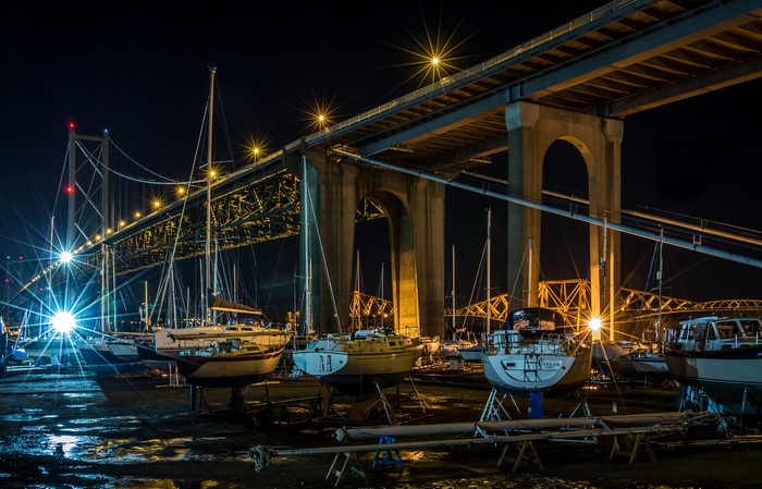 4K Scotland Bridges Marinas Sailing Ships Edinburgh Night