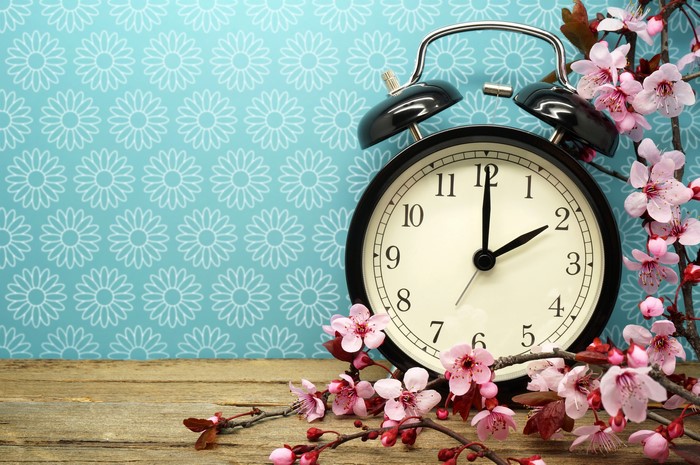 Alarm clock with cherry blossoms