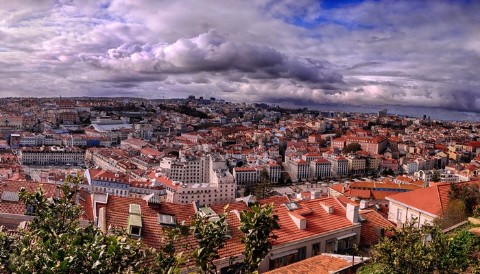 Lisbon, Portugal cityscape with clouds