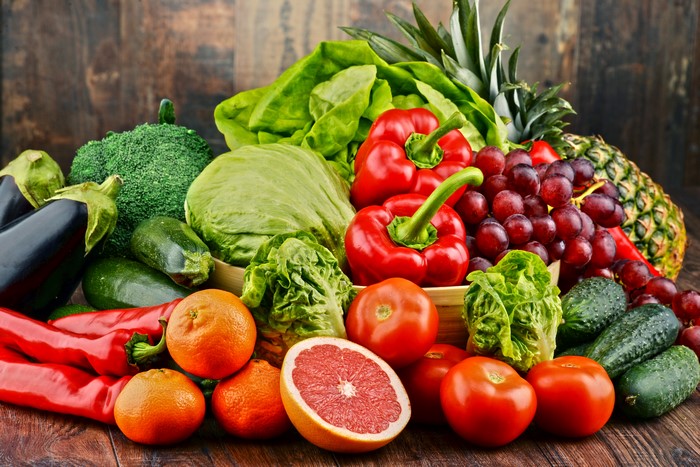 Assortment of fresh vegetables and fruits