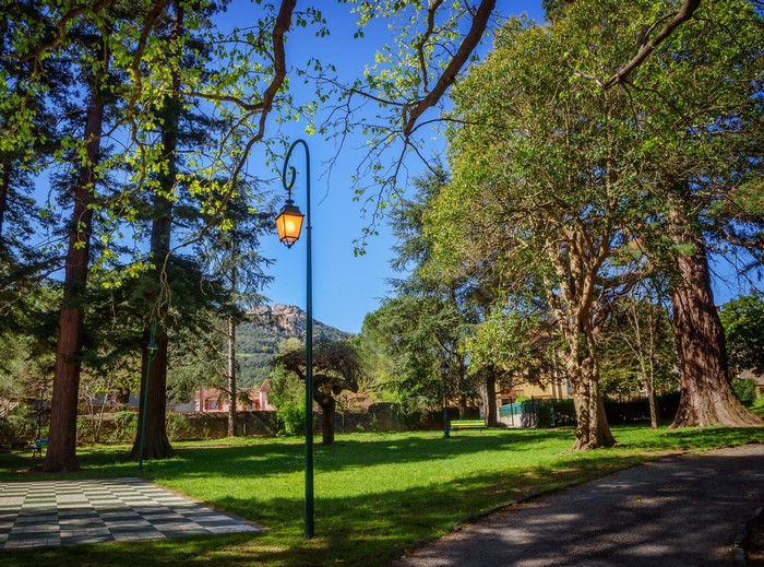 Park with Street Light in Arles-sur-Tech, France