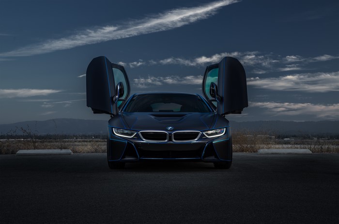 BMW i8 with butterfly doors open