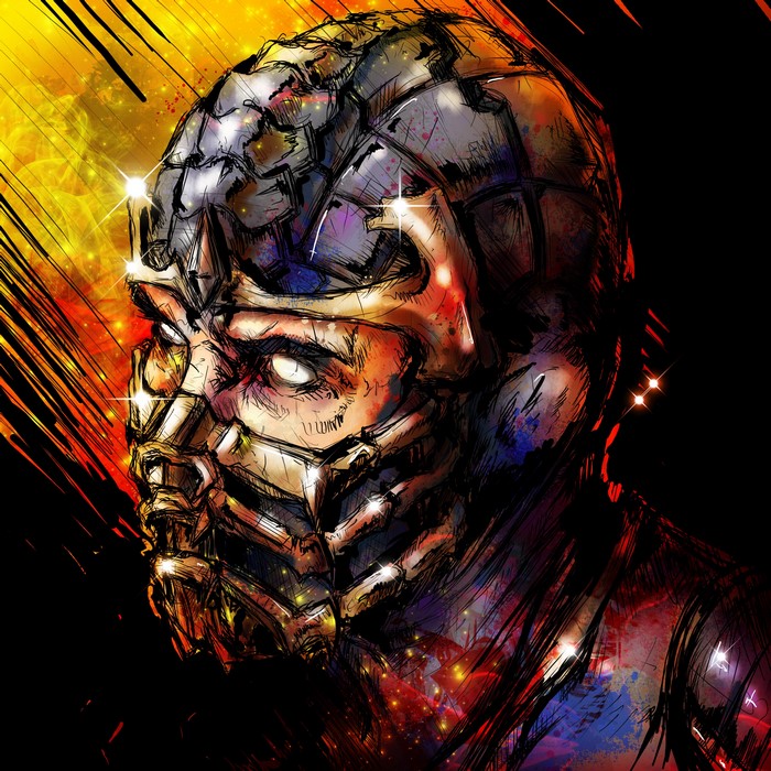 Scorpion from Mortal Kombat wearing a mask