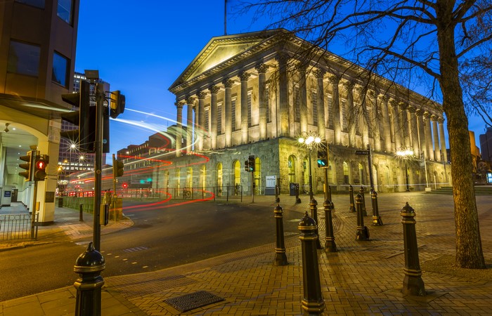 Birmingham street at night with traffic light