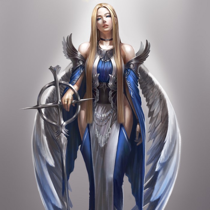 Blonde Angel with Sword and Wings