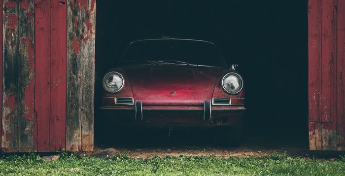 Red Porsche 911S in a Barn