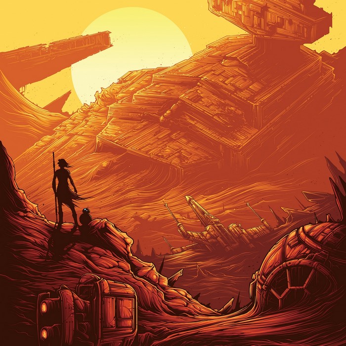 Rey and BB-8 on Jakku from Star Wars: The Force Awakens