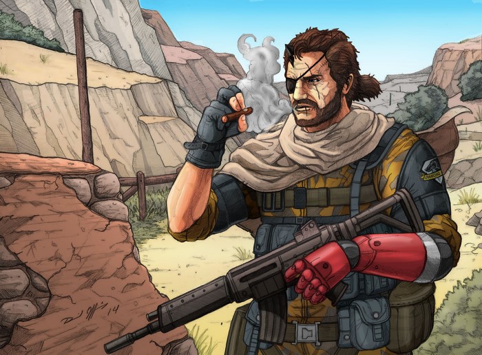 Big Boss from Metal Gear with Assault Rifle