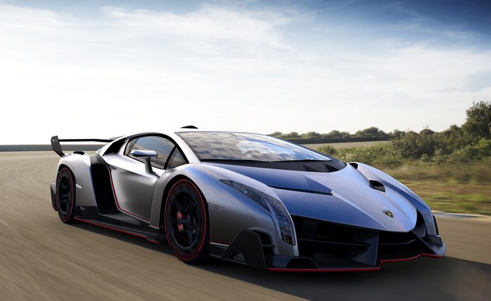 Lamborghini Veneno driving on a road