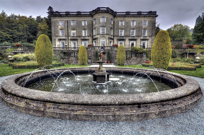 Rydal Hall Cumbria Mansion with Fountain and Sculpture